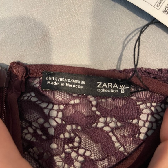 Zara Collection Burgundy Midi dress Lace Detail Collar New with Tags Size Small - Picture 4 of 9
